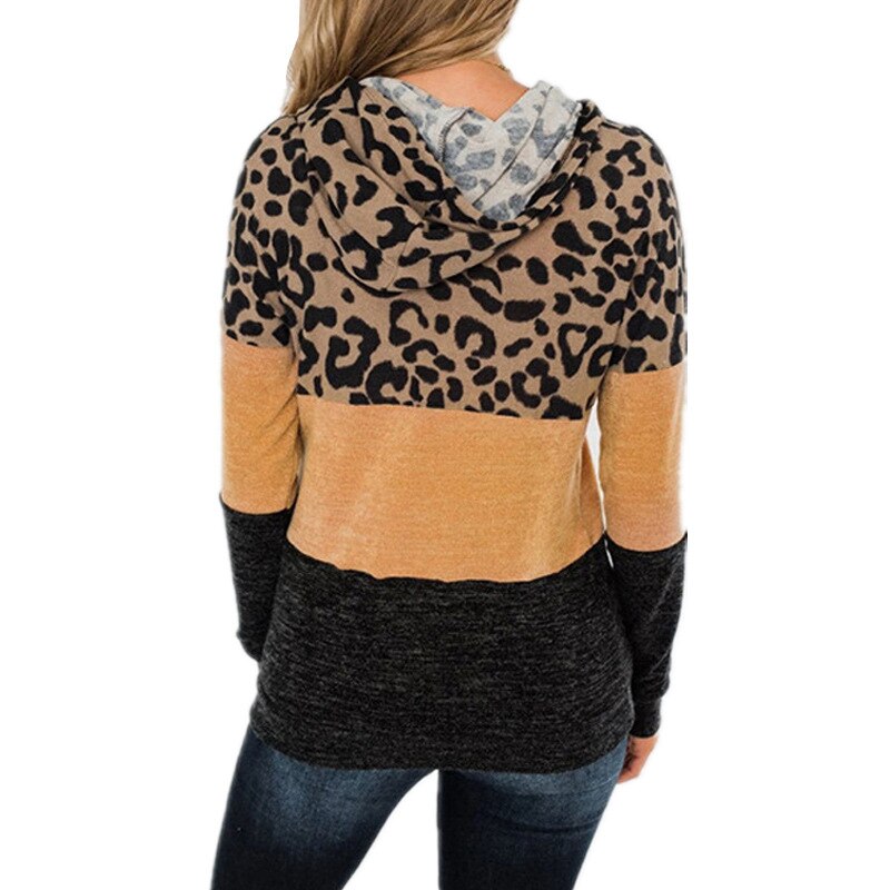Women's Hoodie Sweatshirt - Leopard Print Detail - Various Colours