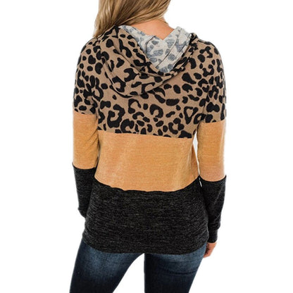 Women's Hoodie Sweatshirt - Leopard Print Detail - Various Colours