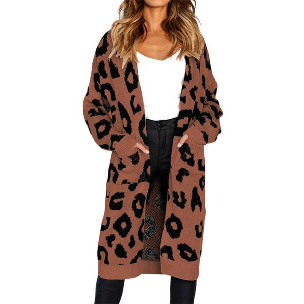 Women's Long Length Leopard Print Cardigan