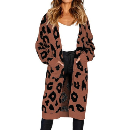 Women's Long Length Leopard Print Cardigan