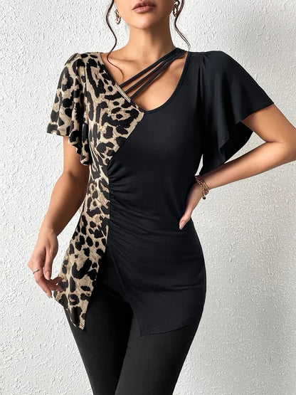 Women's Leopard Print Asymmetrical Top - Various Colours