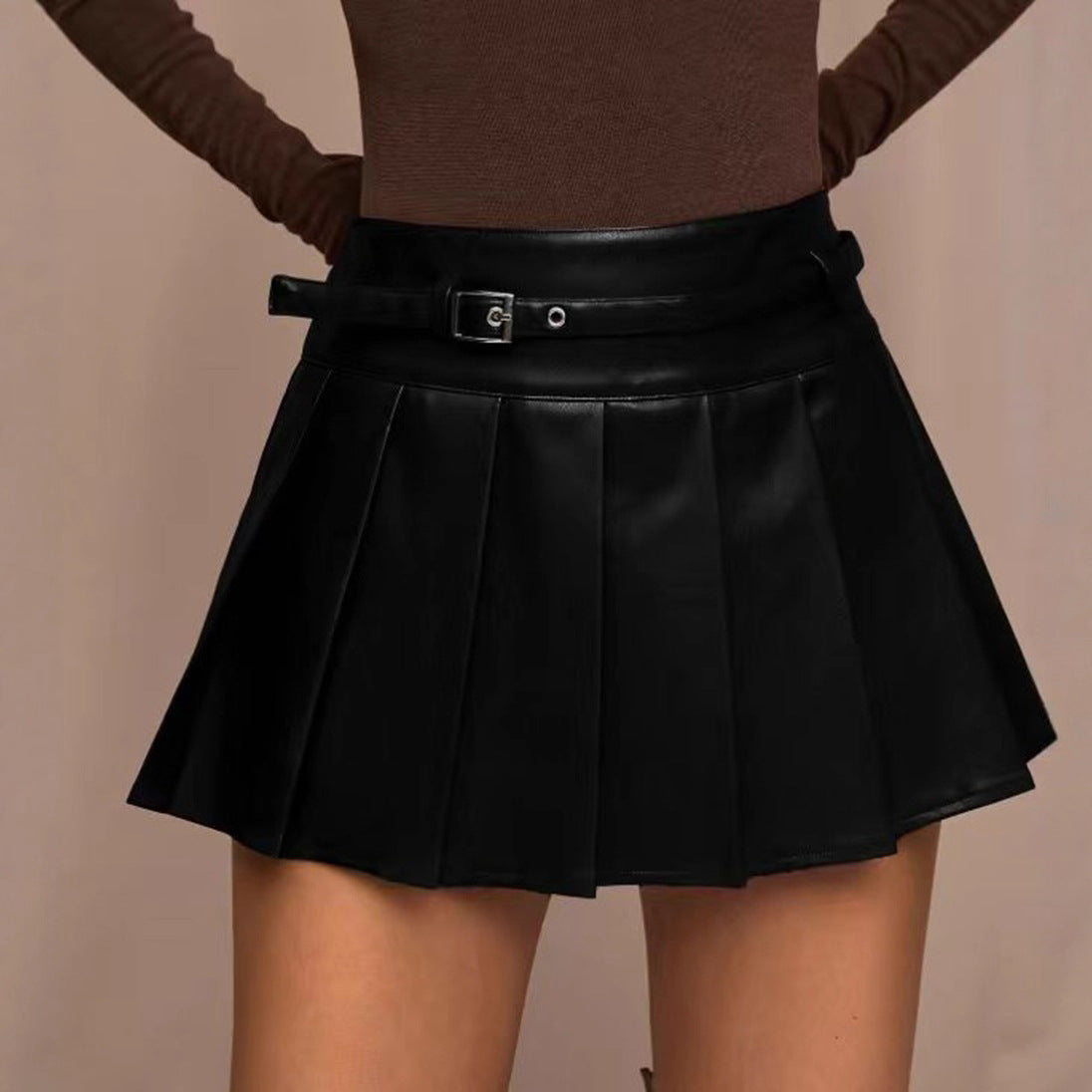 Faux Leather PU Belted Pleat Skirt - Various Colours