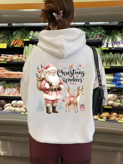 Christmas Hoodie - Santa & Reindeer Print - Various Colours