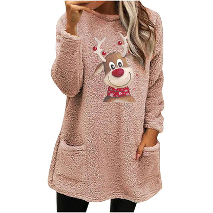Christmas Fleece Jumper with Pockets - Reindeer - Various Colours