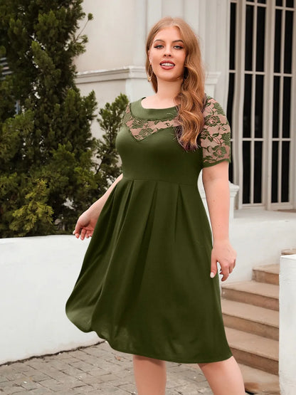 Women's Dress - Ruched Round Neck - Plus Size - Various Colours