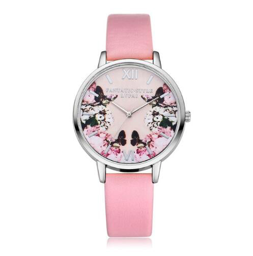 Ladies Flower Dial Wrist Watch