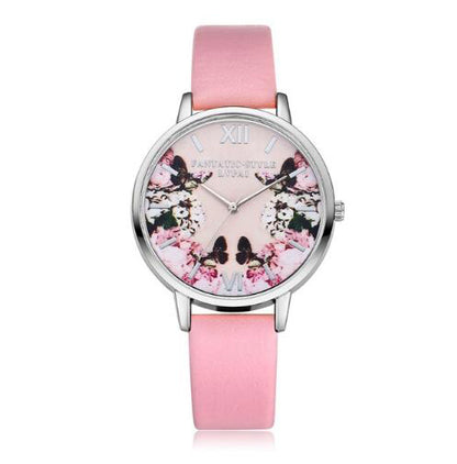 Ladies Flower Dial Wrist Watch