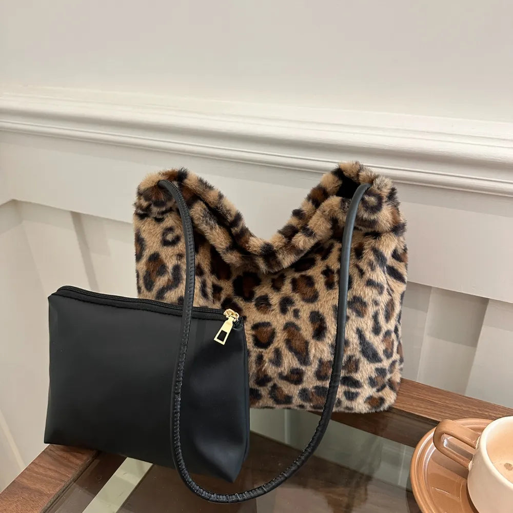 Leopard Print Furry Shoulder Bag