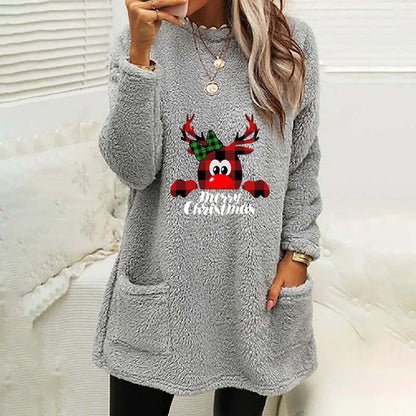 Christmas Fleece Jumper with Pockets - Christmas Deer - Various Colours