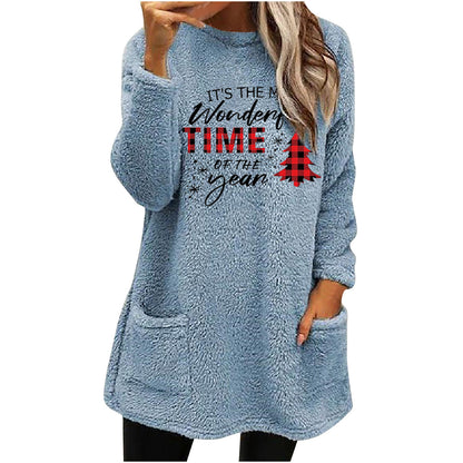 Christmas Fleece Jumper with Pockets - Wonderful Time - Various Colours