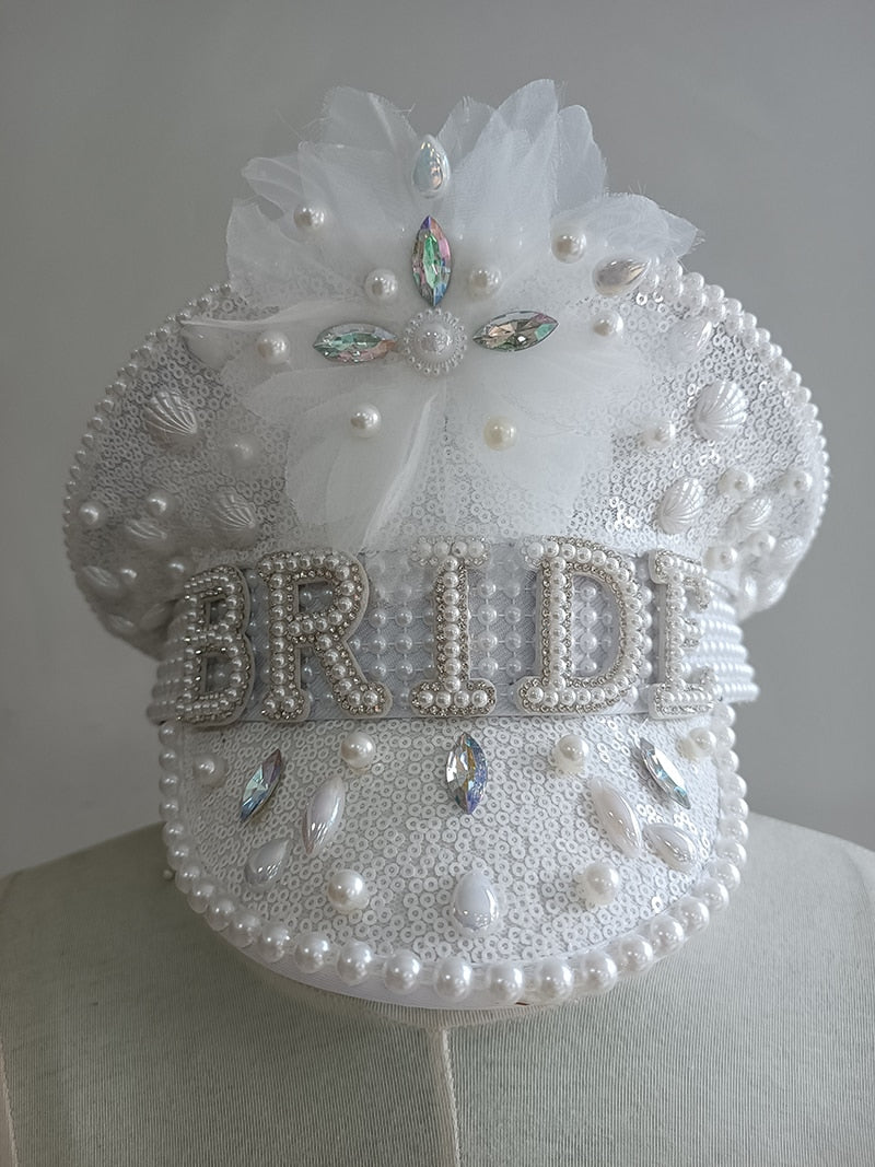 Handmade Sequined & Beaded Rhinestone Bride Hen Hat
