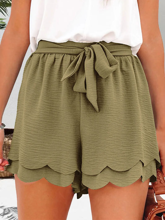 Women's Layered Scalloped Hem Shorts