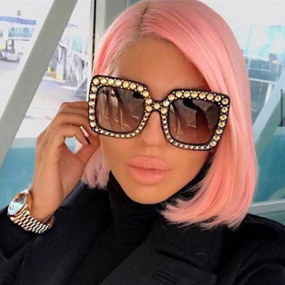 Ladies Vintage Oversized Square Rhinestone Sunglasses - various colours