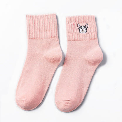 Cotton Socks Embroidery Dog