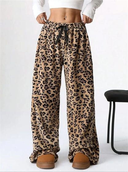 Women's Leopard Print Wide Leg Trousers