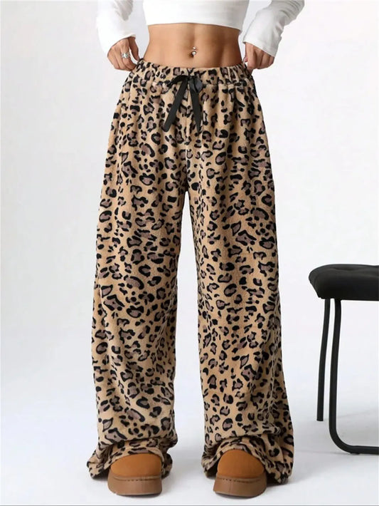 Women's Leopard Print Wide Leg Trousers