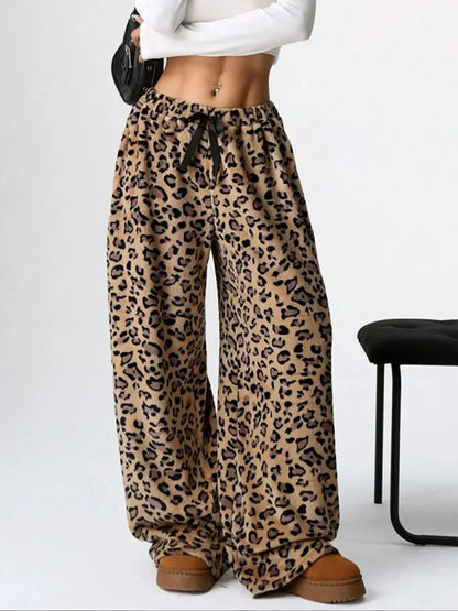 Women's Leopard Print Wide Leg Trousers
