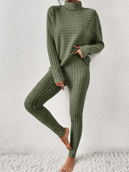 Women's Ribbed Turtleneck Loungewear Set - Various Colours