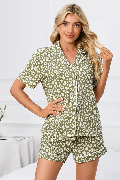 Women's Leopard Print Short Sleeve Top and Short Pyjama Lounge Set