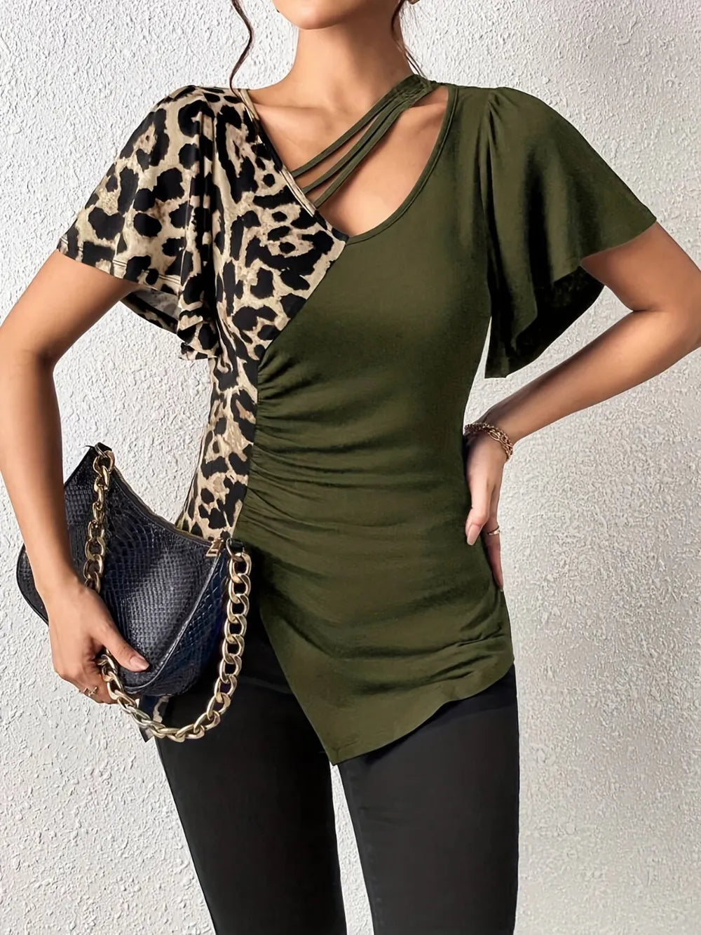 Women's Leopard Print Asymmetrical Top - Various Colours