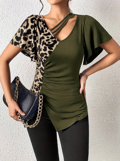 Women's Leopard Print Asymmetrical Top - Various Colours