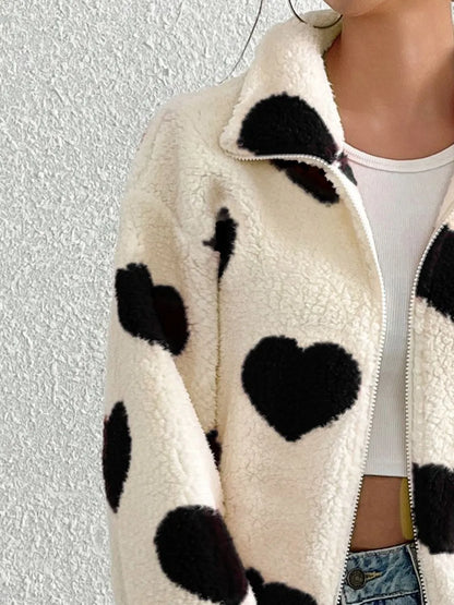 Valentines Inspired Fleece Jacket - Heart Print