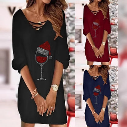 Christmas Dress - Sequin Wine Glass