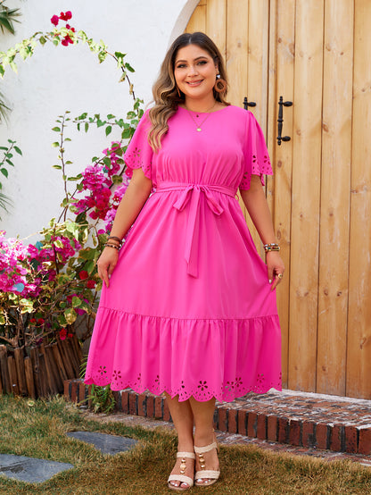 Plus Size Ladies Summer Dress - Hollow Out Detail