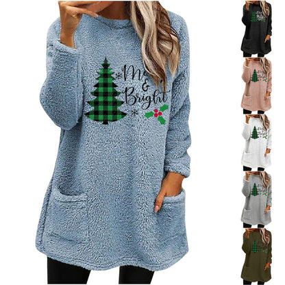 Christmas Fleece Jumper with Pockets - Merry & Bright - Various Colours