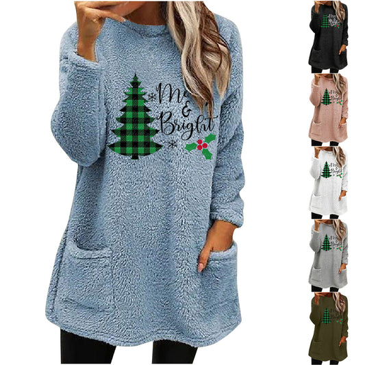 Christmas Fleece Jumper with Pockets - Merry & Bright - Various Colours