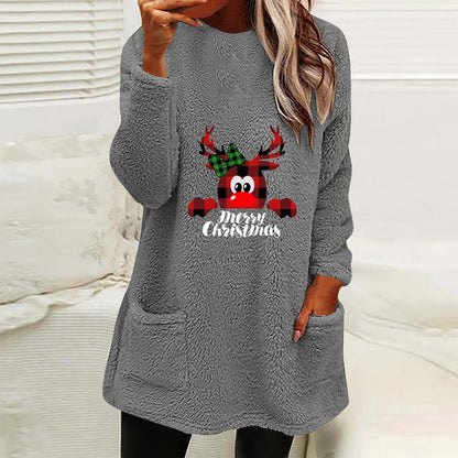 Christmas Fleece Jumper with Pockets - Christmas Deer - Various Colours