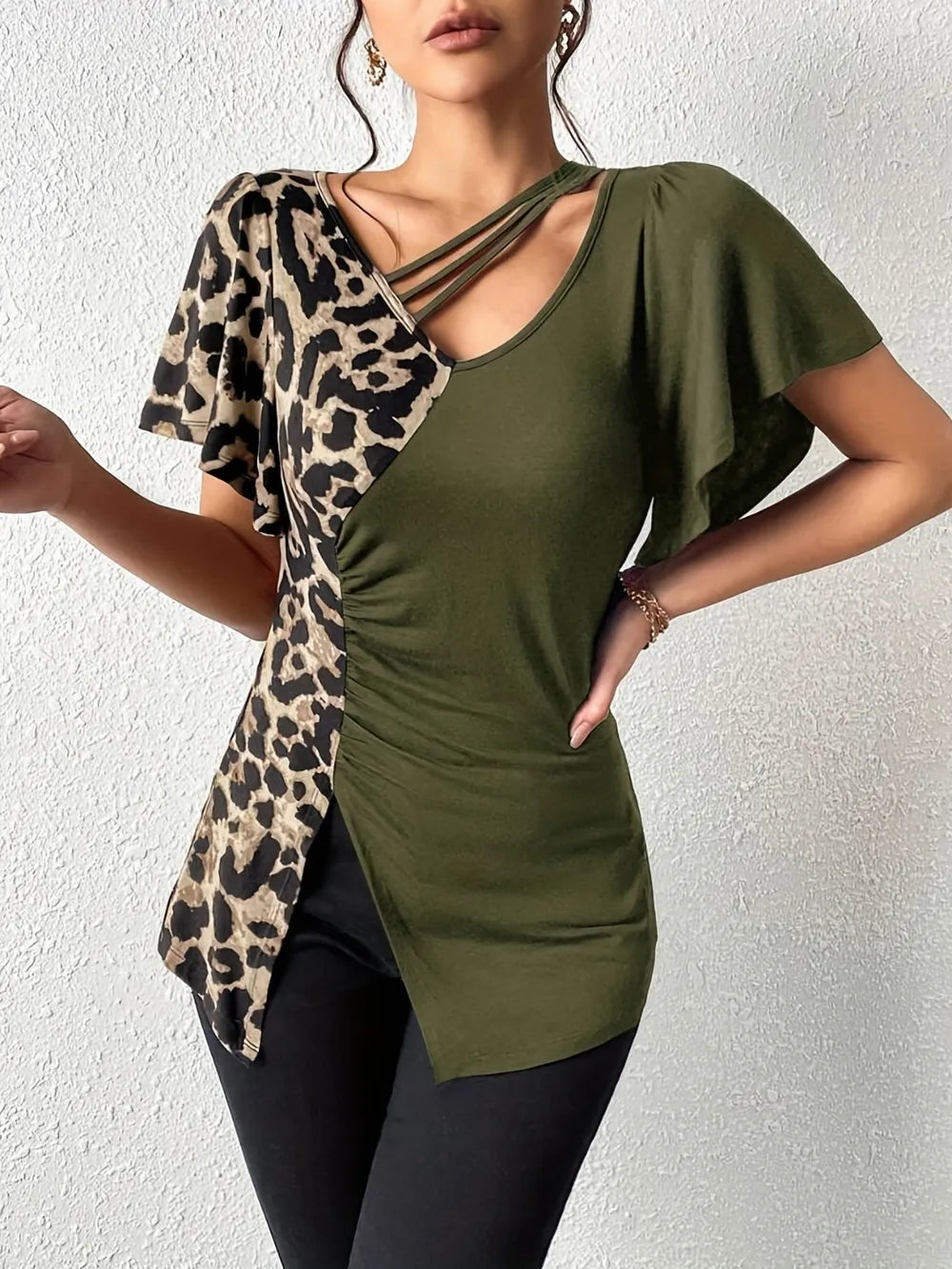Women's Leopard Print Asymmetrical Top - Various Colours