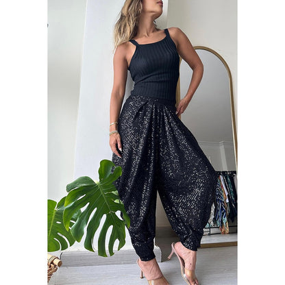 Women's Loose Sequin Trousers with elasticated waist - various colours