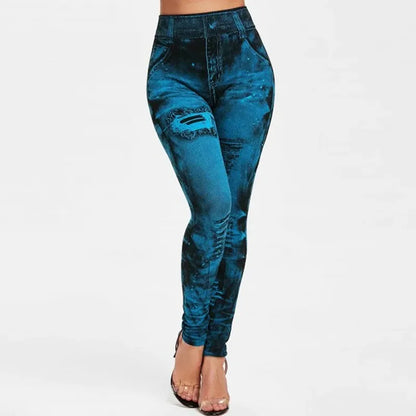 Ladie's Imitation Jean Leggings Stretch High Waist - various colours - sizes S - XXL