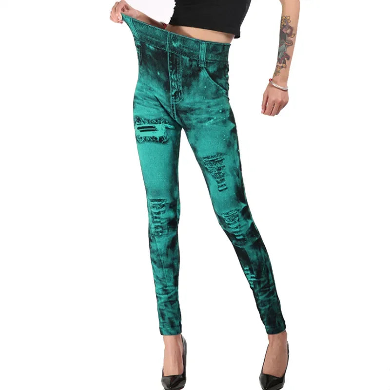 Ladie's Imitation Jean Leggings Stretch High Waist - various colours - sizes S - XXL