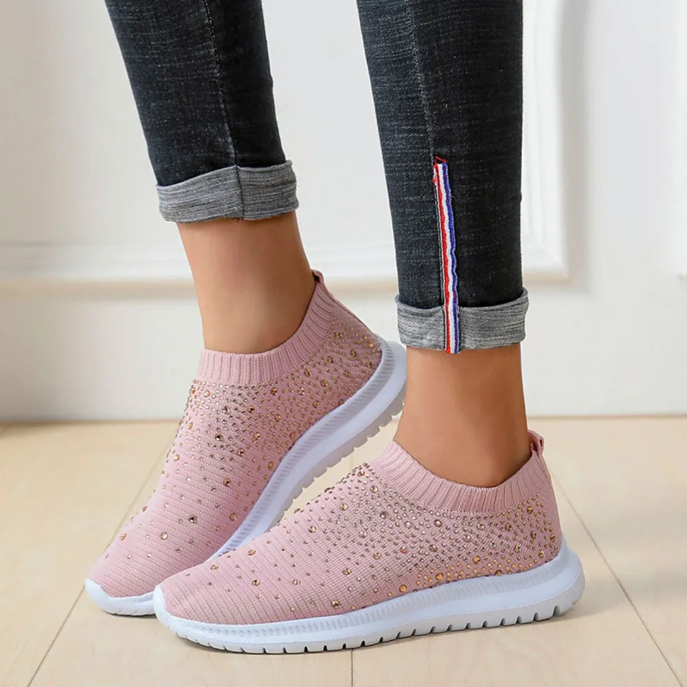 Rhinestone Decor Mesh Breathable Trainer