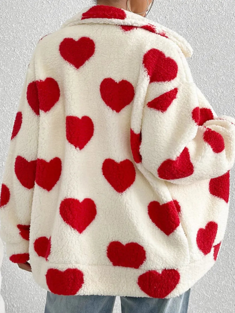 Valentines Inspired Fleece Jacket - Heart Print