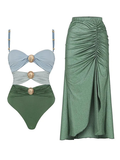 Women's Swimsuit One Piece with matching Cover Up Skirt - various colours