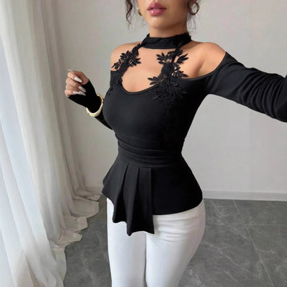 Women's Long Sleeve Top with Choker Neck Detail