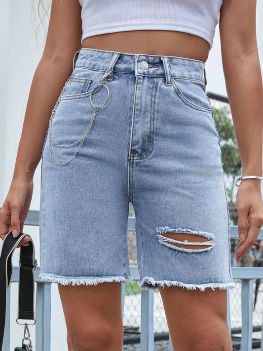 Women's Distressed Raw Hem Denim Shorts