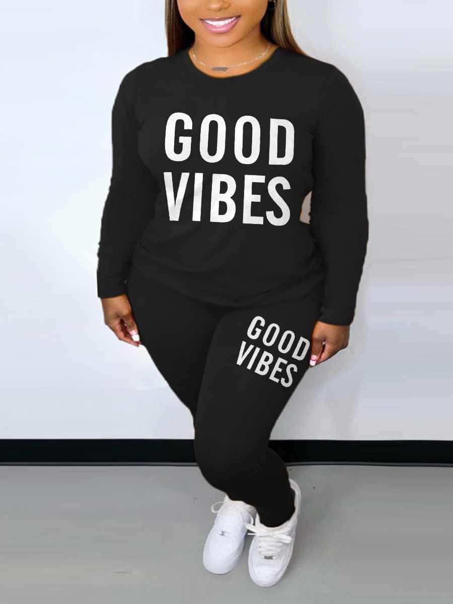 Women's Lounge Wear Set - Good Vibes - Plus Size Up To 4XL
