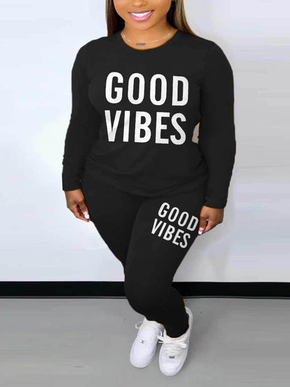 Women's Lounge Wear Set - Good Vibes - Plus Size Up To 4XL