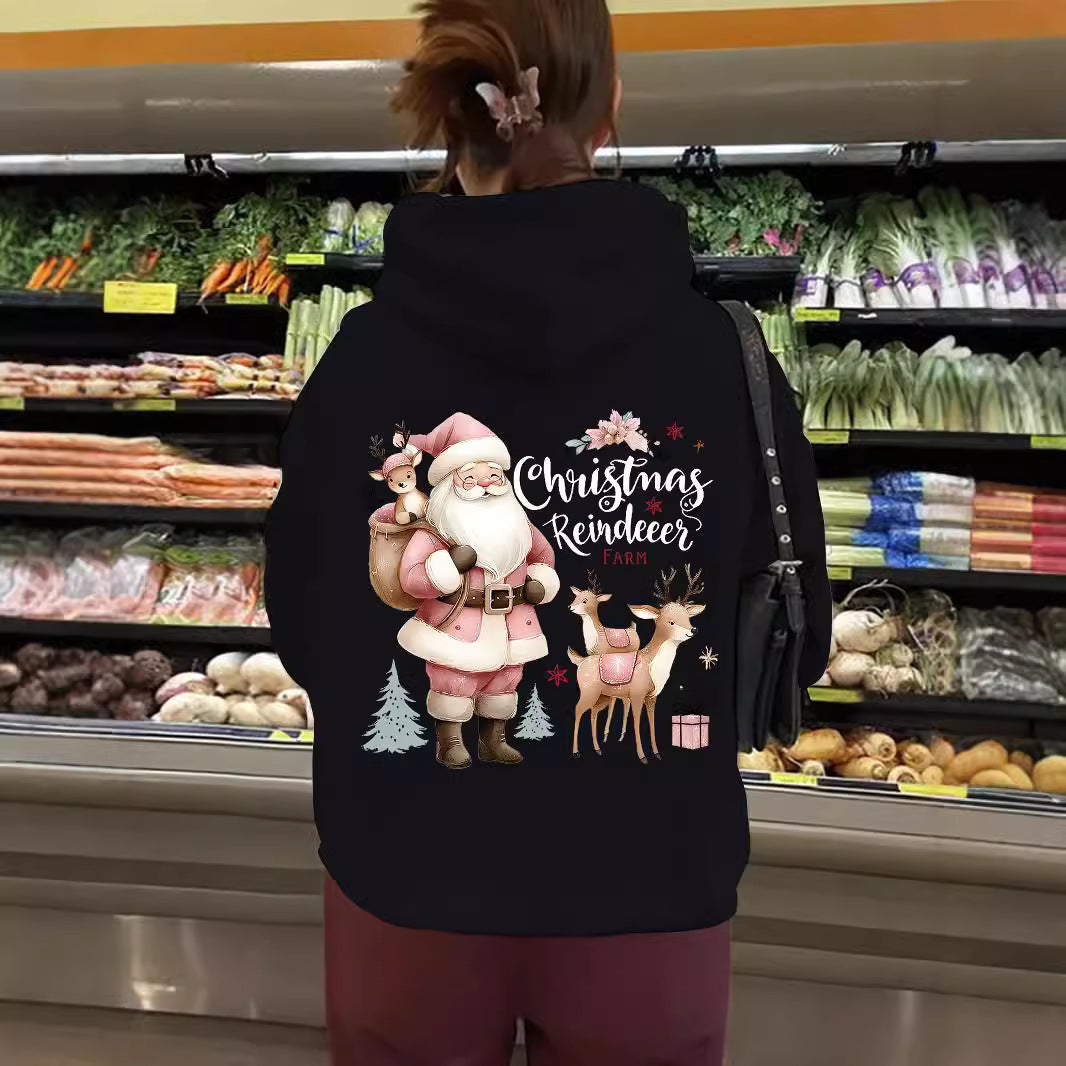 Christmas Hoodie - Santa & Reindeer Print - Various Colours