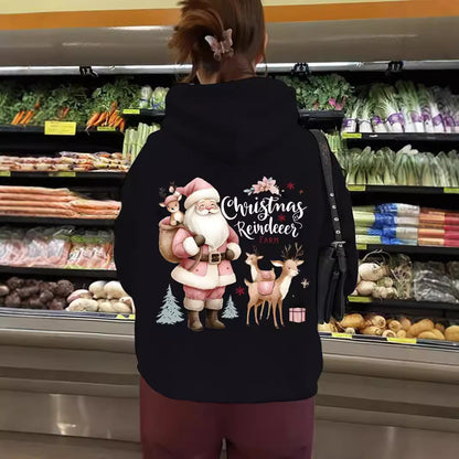 Christmas Hoodie - Santa & Reindeer Print - Various Colours