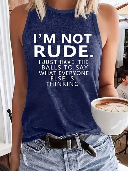 Ladies Printed Slogan Vest - Not Rude