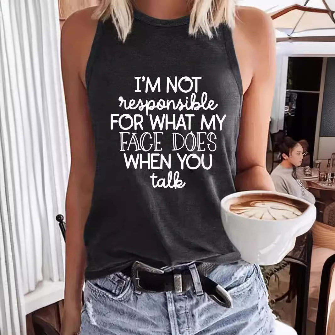 Ladies Printed Slogan Vest - Face Does