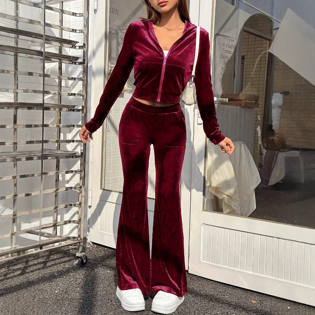 Women's Velvet Loungewear Set - Zipper Jacket