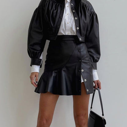 Faux Leather PU Side Popper Skirt