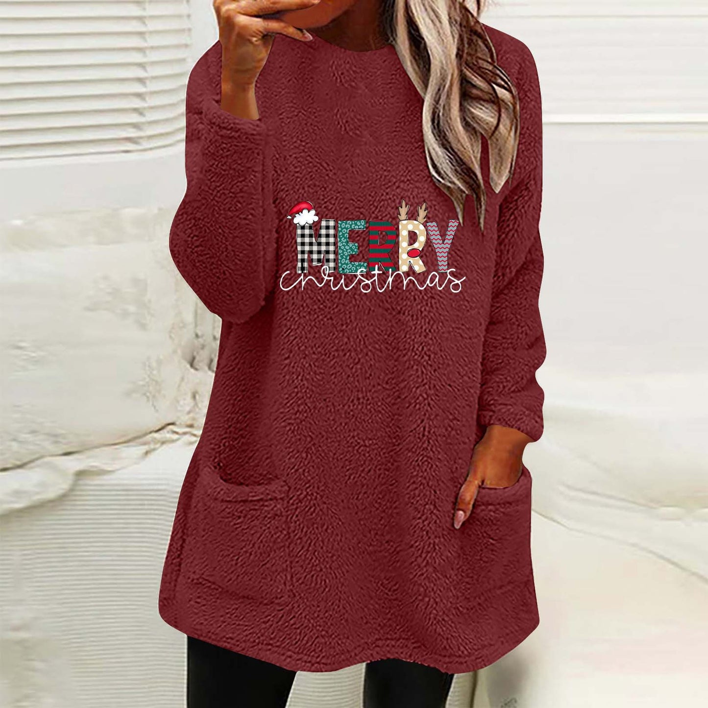 Christmas Fleece Jumper with Pockets - Merry Christmas - Various Colours