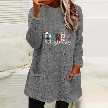 Christmas Fleece Jumper with Pockets - Merry Christmas - Various Colours
